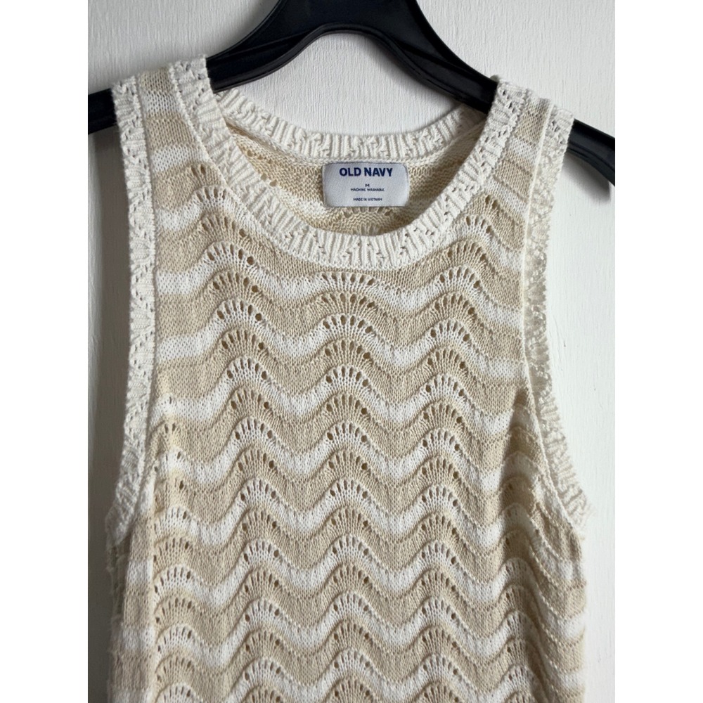 Old Navy Crochet Maxi Dress Tan Cream Chevron Pointelle Knit Sleeveless Medium